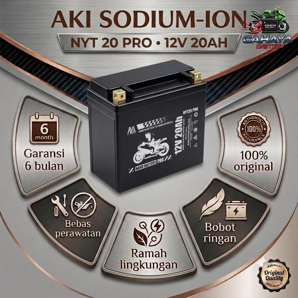 NANO BATTERY Aki Motor Sodium Ion 12V 20Ah ACCU Moge Kering Pengganti YTX20L-BS