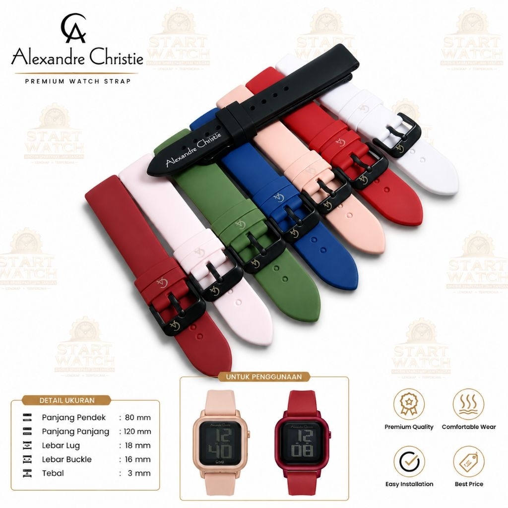 Tali Jam Silicon Alexandre Christie,Strap Karet Rubber Alexandre Christie