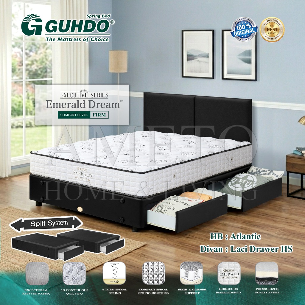 Guhdo Spring bed Emerald Spinal Spring Divan Laci Drawer HS, HB Atlantic 090 100 120 140 160 180 200