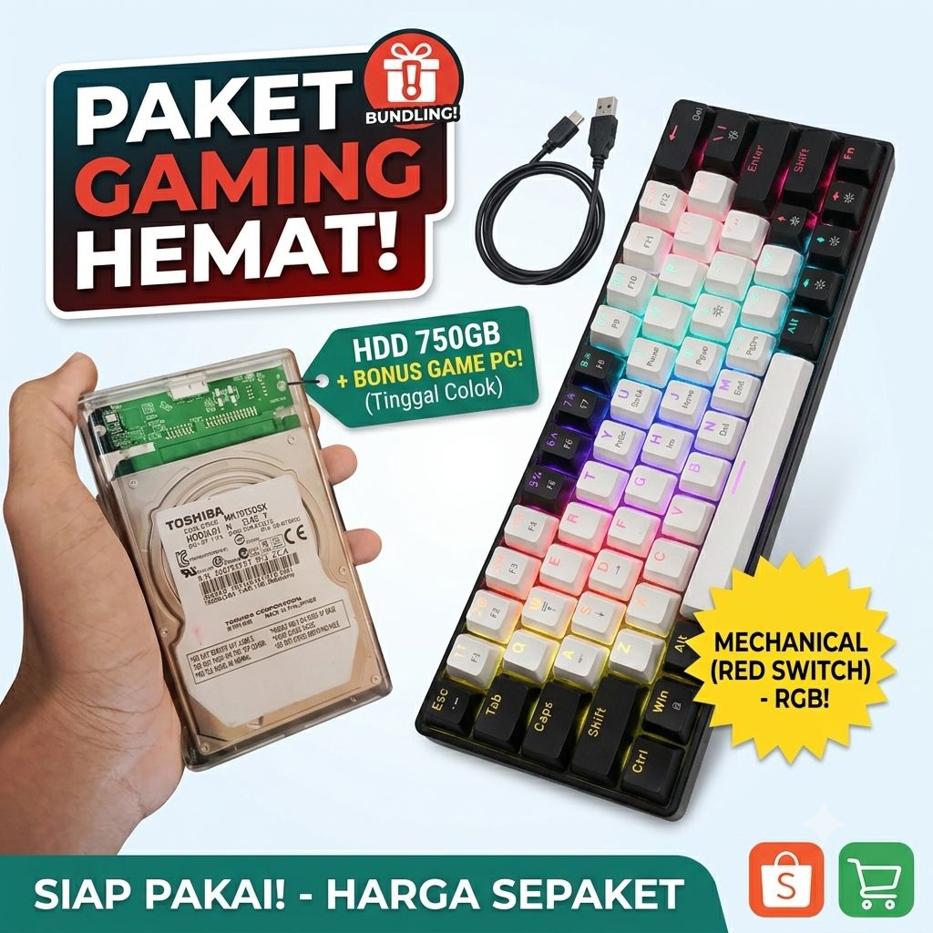 PAKET GAMING: HDD Eksternal 750GB Isi Game PC + Keyboard Mechanical Red Switch