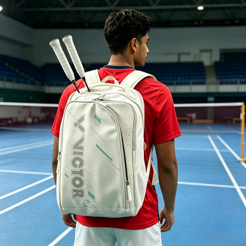 Tas Ransel Bulutangkis VICTOR BR7009A Putih Original Tas Raket Badminton Muat 2-3 Raket Ada Komparte