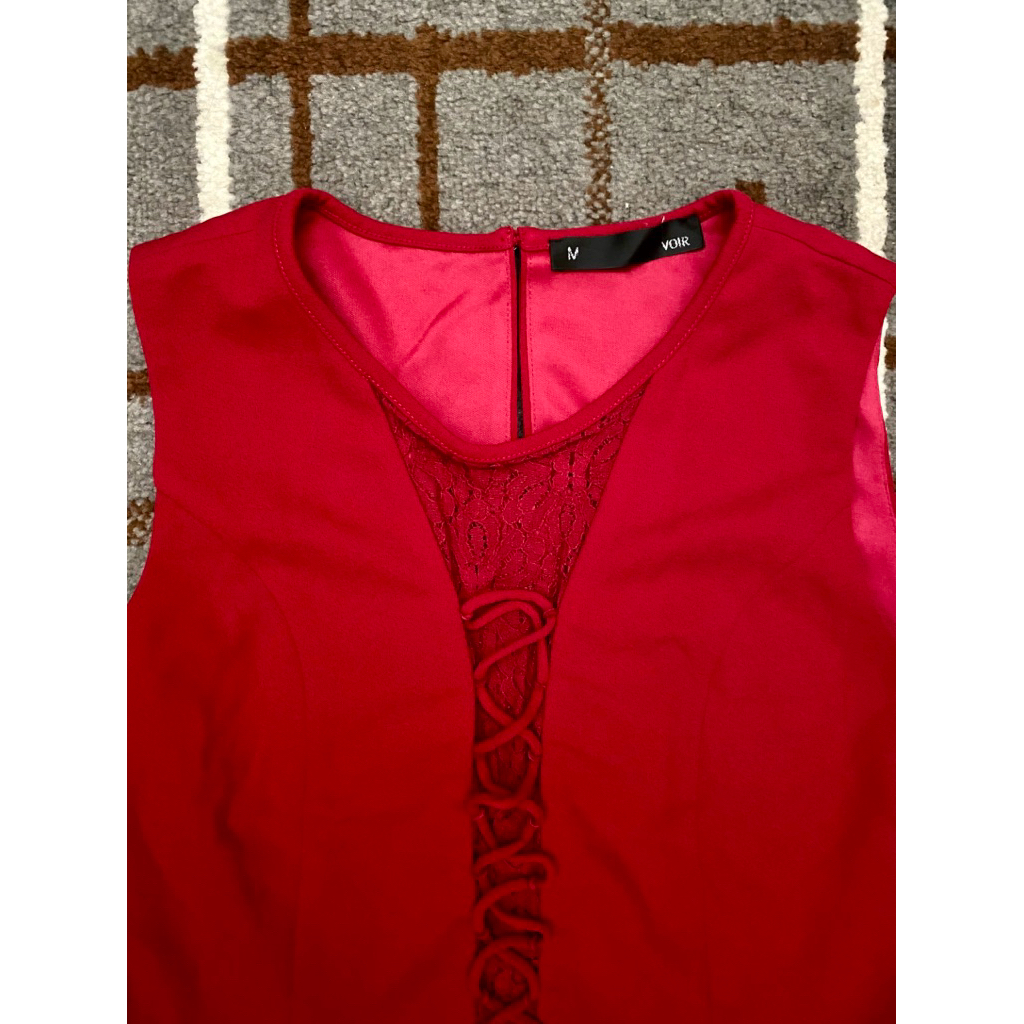 VOIR Peplum Lace-Up Blouse - Bold Red