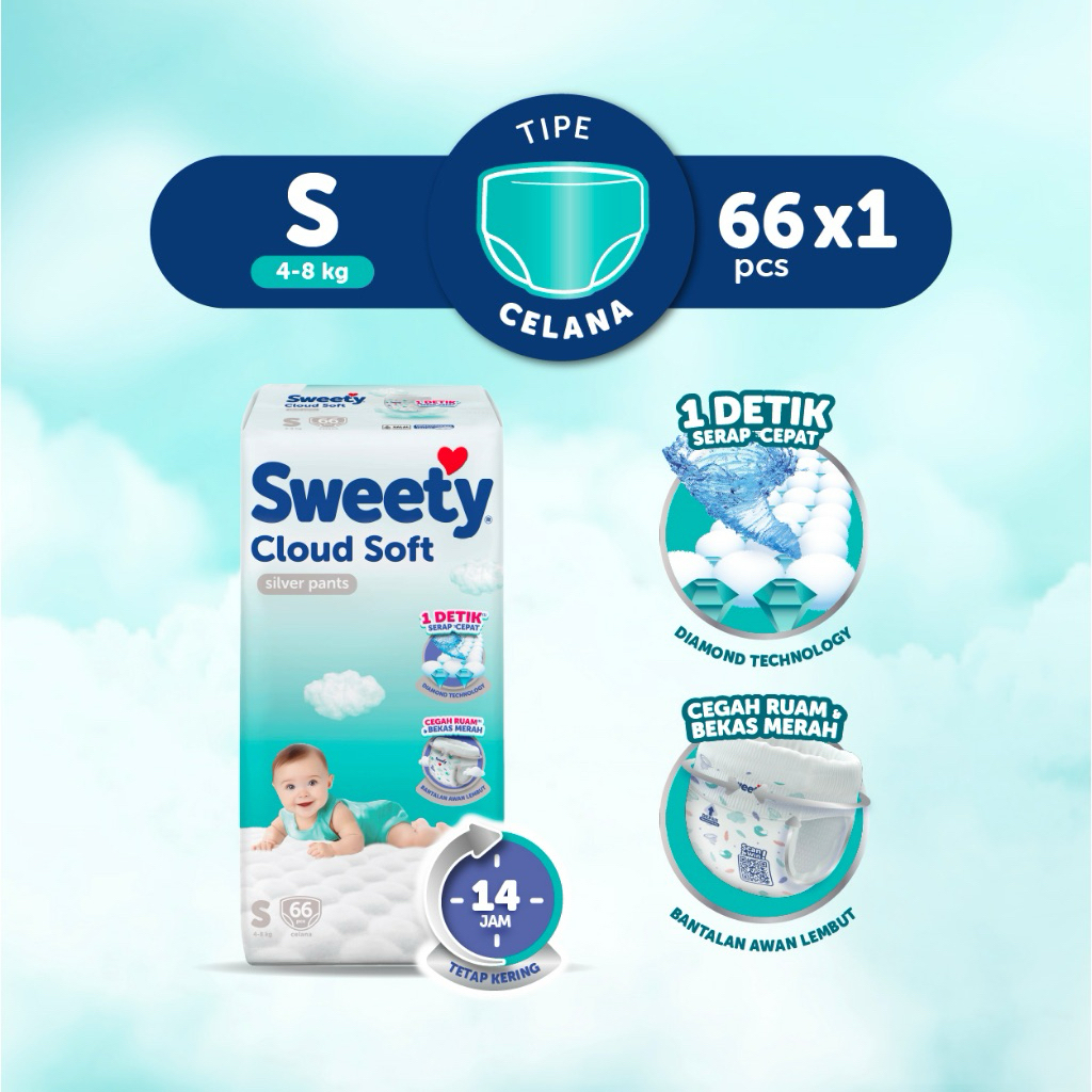 Sweety Silver Cloud Soft / Popok Pampers Celana Bayi S(66)