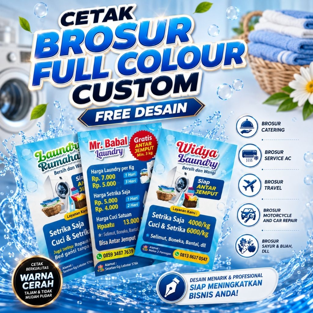 Cetak Brosur Laundry Art Paper - Pamflet Flyer FREE DESAIN Brosur Sekolah Pondok PPDB Kampus