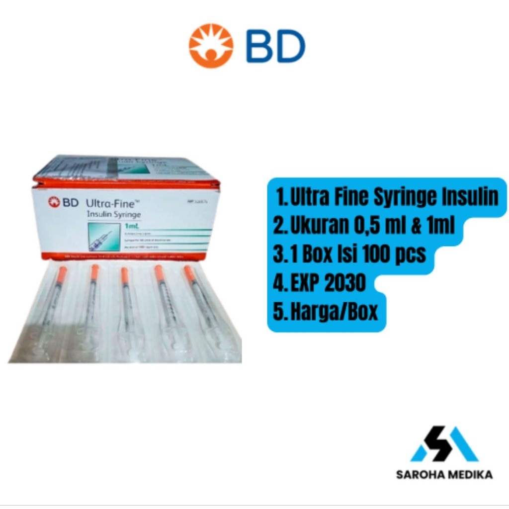 Syringe Insulin BD Ultra Fine 0,5ml/1ml Isi 100 pcs Harga/Box