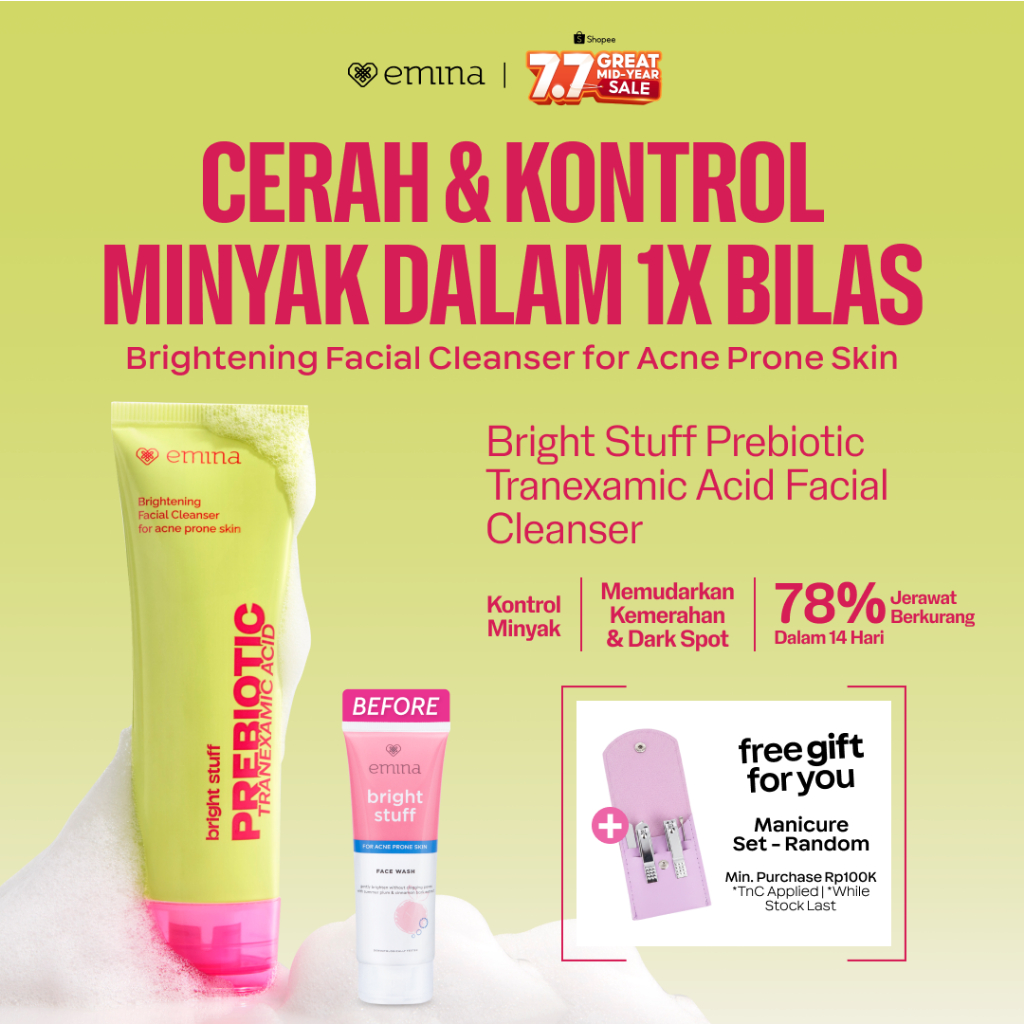 NEW Emina Prebiotic Tranexamic Acid Brightening Face Wash for Acne Prone Skin 50ml 100ml - Sabun Muk