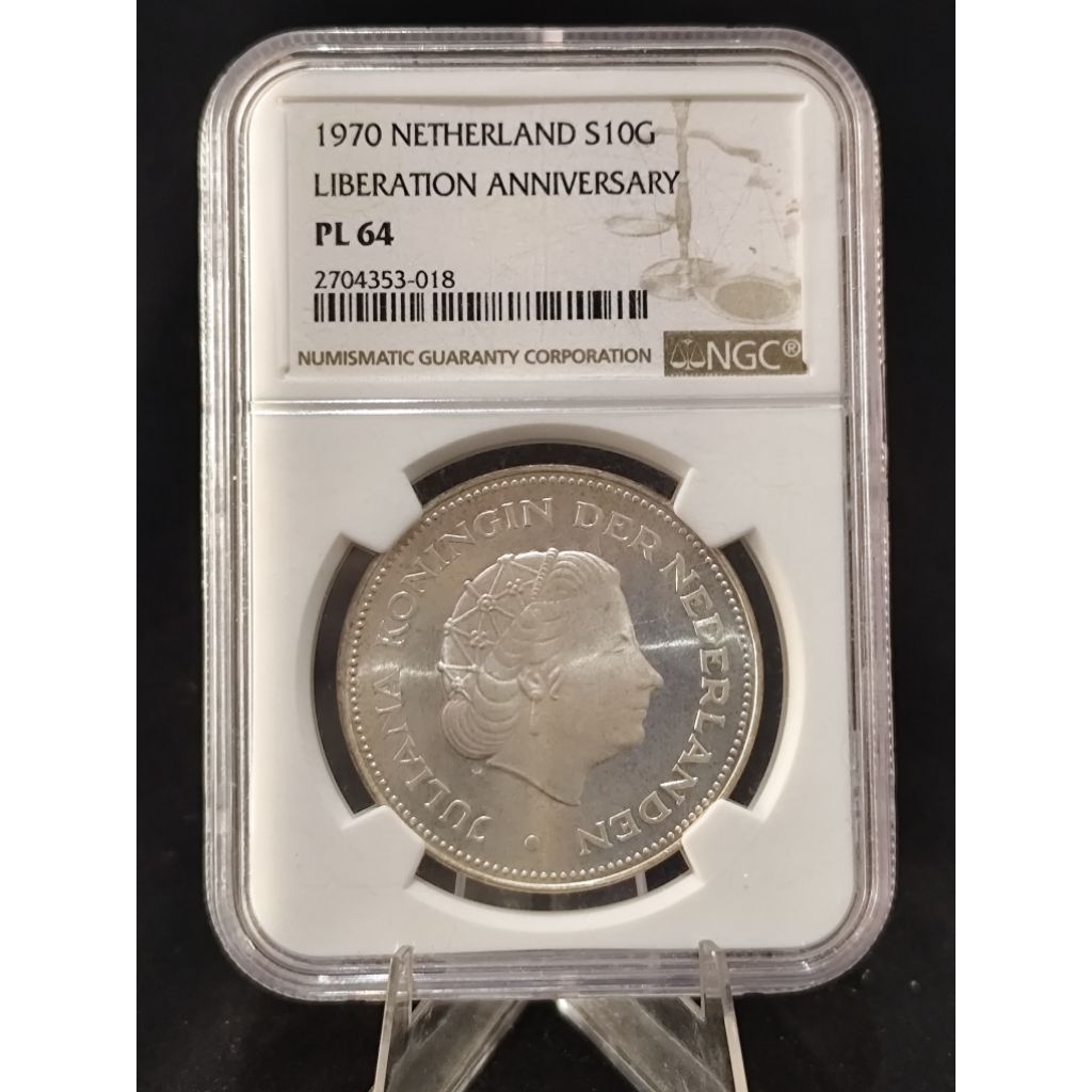 koin perak kuno asli 10 gulden prooflike 1970 ngc PL 64(prooflike score 64)hanya ada 6 pcs yg terdaf