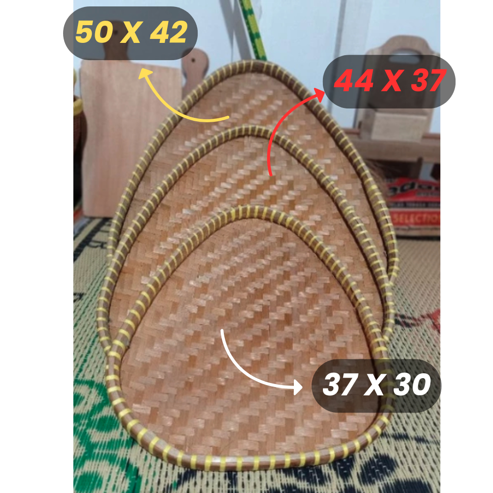 Set 3pcs Tambir Oval Bambu - Nampan Anyaman Wadah Saji Makanan Estetik Rustic