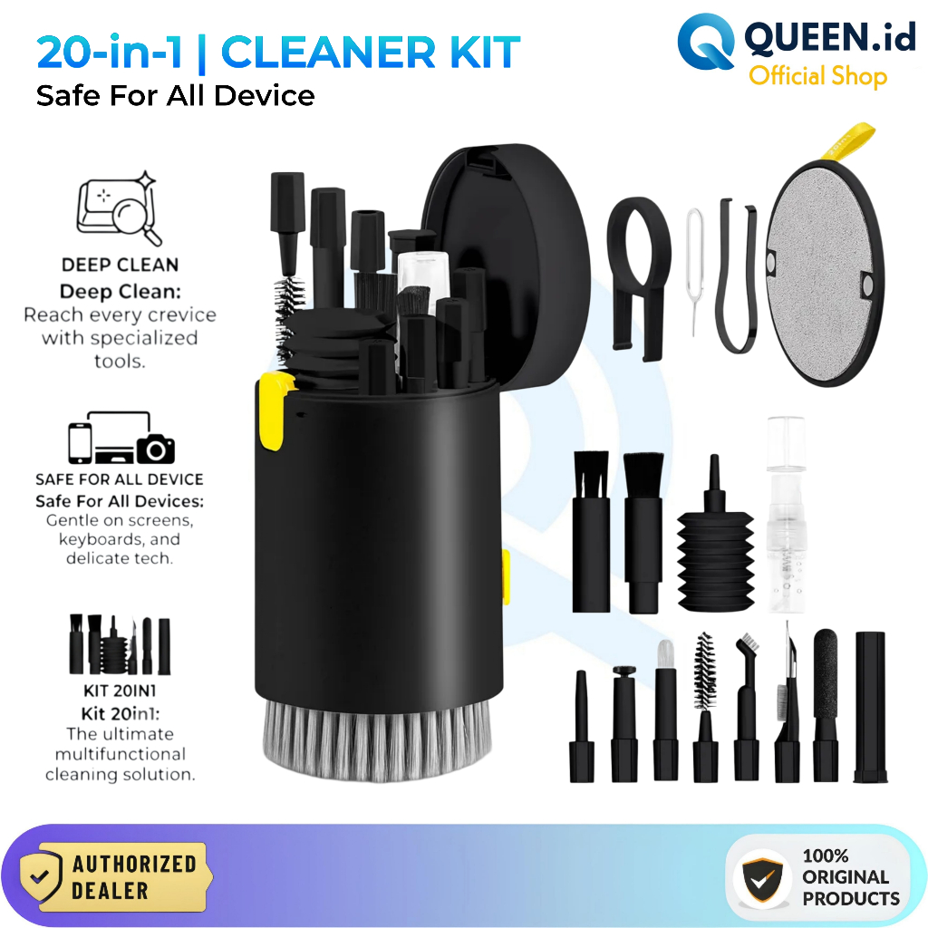 QUEEN Cleaning Tools Set 20in1 Multifungsi Sikat Pembersih Cleaner Earphone HP Tablet PC Kamera Gadg
