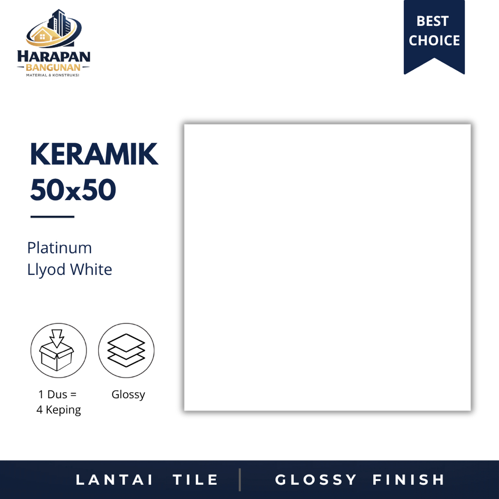 Keramik Lantai 50x50 Platinum Lloyd White Keramik Glossy Putih 50 x 50