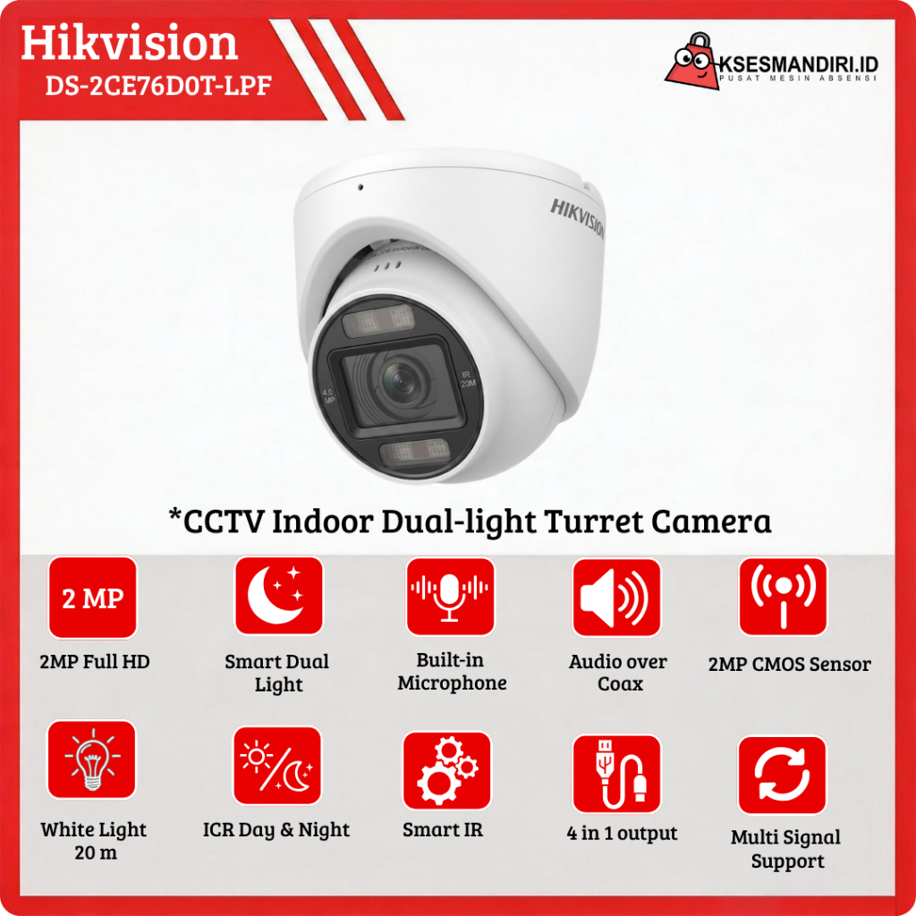 KAMERA CCTV HIK-DS-2CE76D0T-LPF | CCTV Indoor 2MP Pengawasan Lebih Maksimal dengan Smart Light dan N
