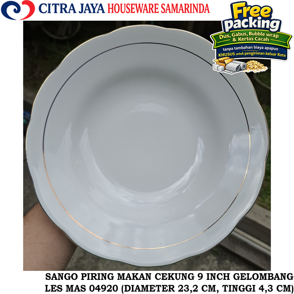 Piring MAKAN 9 INCH (PER 1 PCS) SANGO 04920 GELOMBANG PUTIH LES MAS KERAMIK