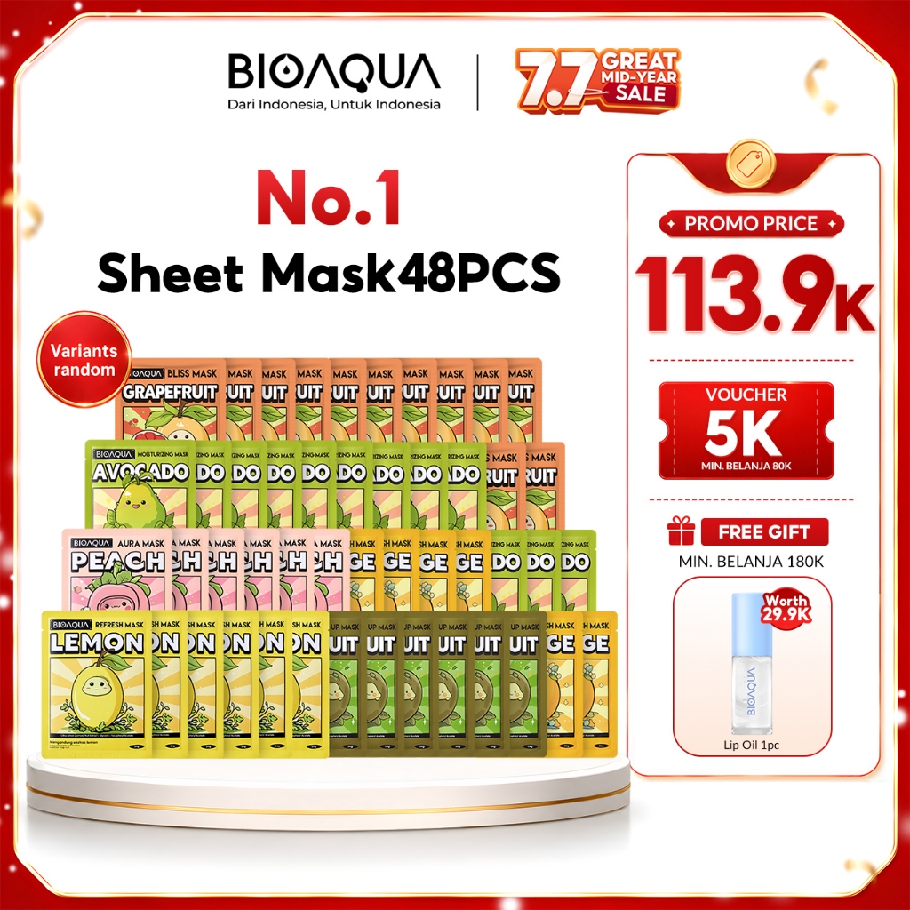 BIOAQUA Fruit Sheet Mask Masker Wajah Mix 24pcs / 48pcs SheetMask Face Mask Masker Muka Untuk All Sk