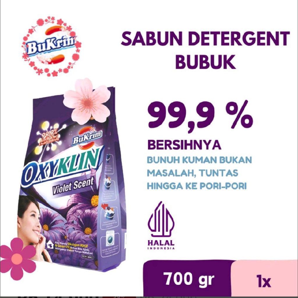 Bukrim Oxyklin Violet Scent Deterjen Bubuk 700 gr Sabun Cuci pakaian Detergen Bubuk Bukrim