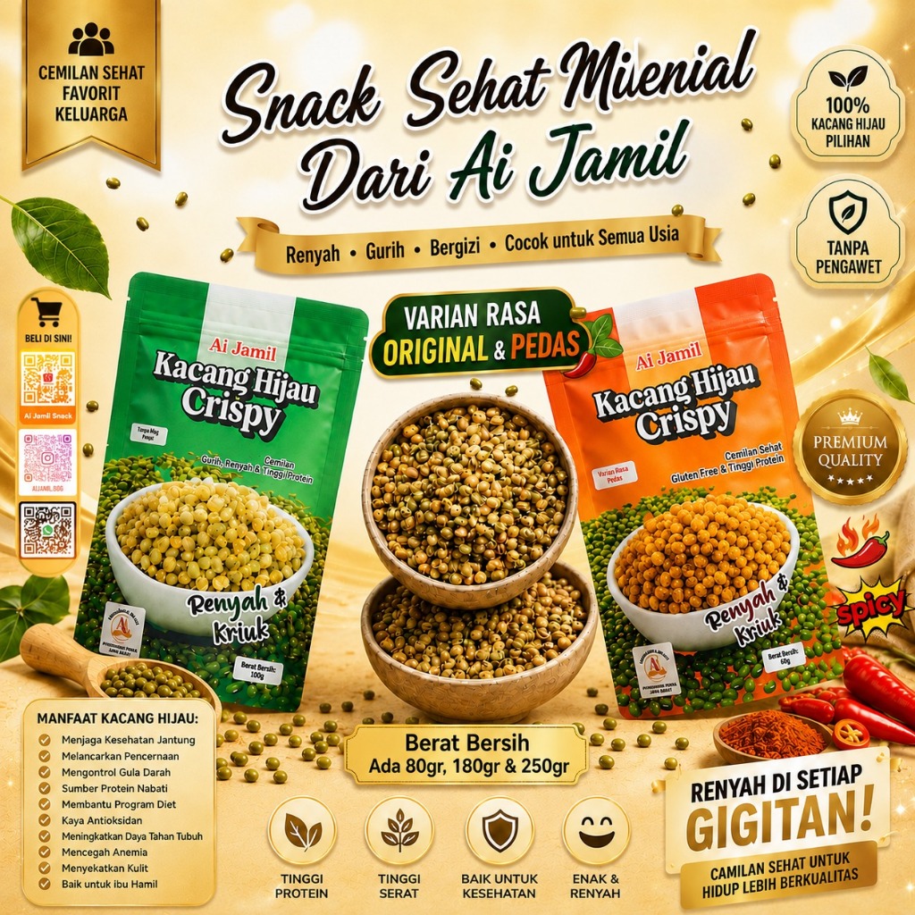 Kacang Hijau Crispy - Snack Kacang Goreng Renyah Kriuk Krispi - Camilan Kacang Asin Gurih