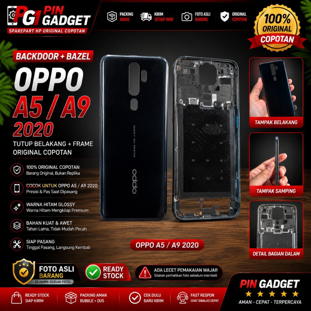 Backdoor + Bazel OPPO A5 2020 / A9 2020 Hitam Original Bekas Copotan Ori