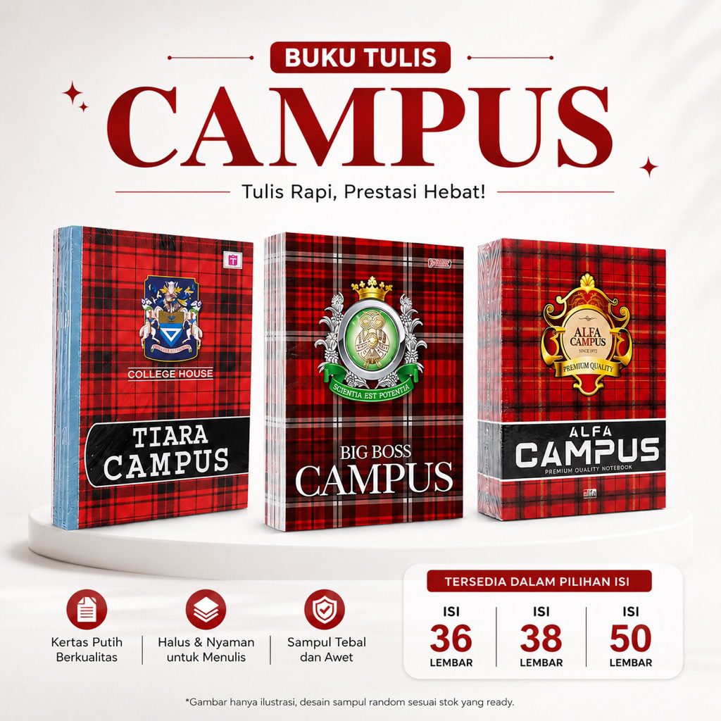 Buku Tulis Campus Kwarto 36 38 50 Lembar 1 Pack Isi 10 Buku | Alfa Campus Tiara Campus Big Boss Camp