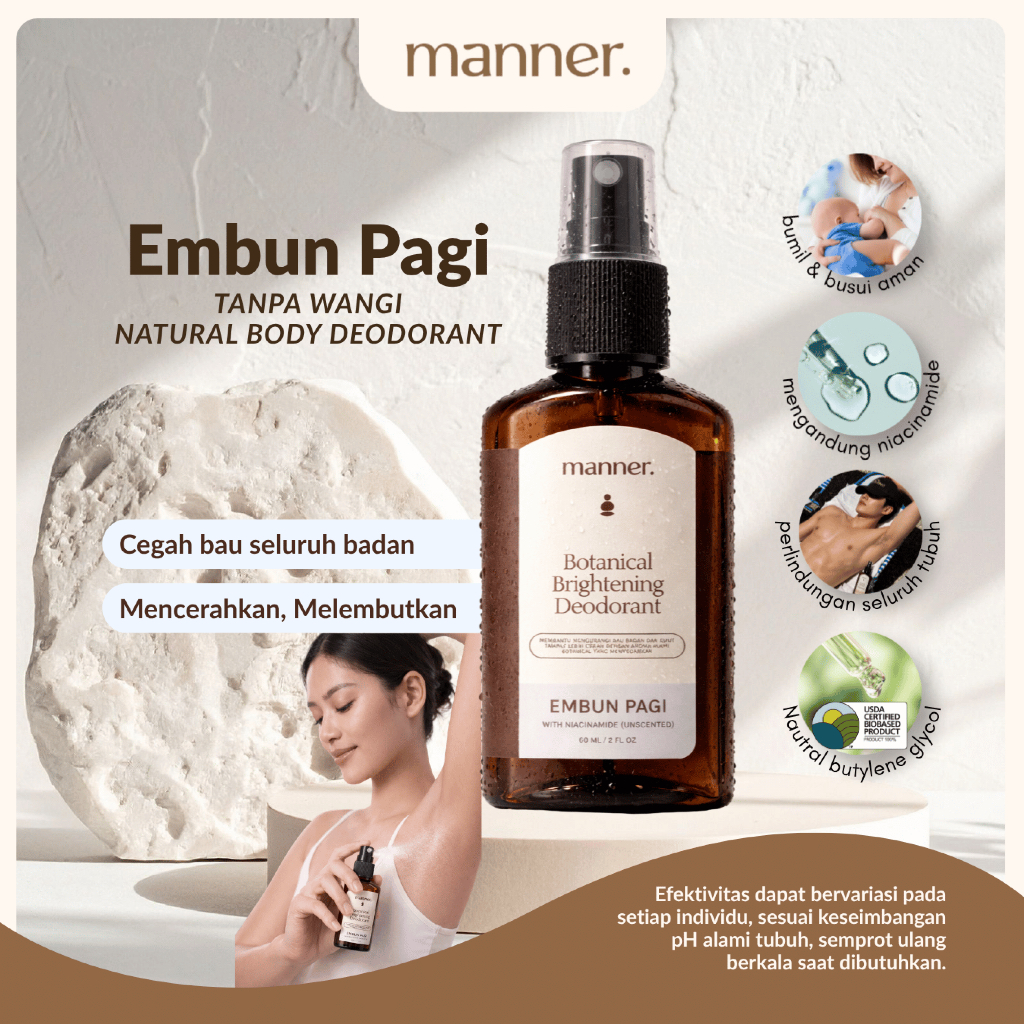 MANNER Embun Pagi Brightening Body Deodorant Spray 60ML Antiperspirant Natural Mencerahkan, Bunuh ba