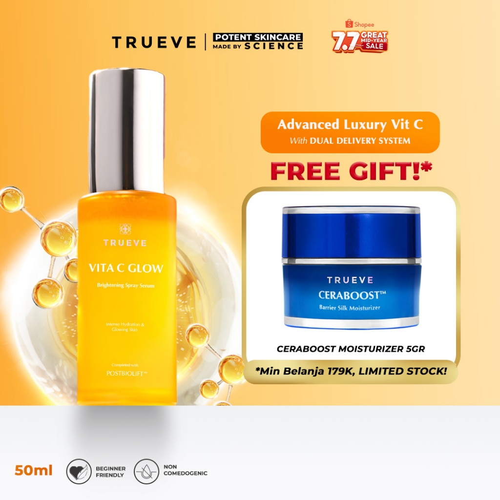 Trueve Vita C Glow Brightening Spray Serum 50ml – Serum Spray Dual Layer Vitamin C, Instant Healthy 