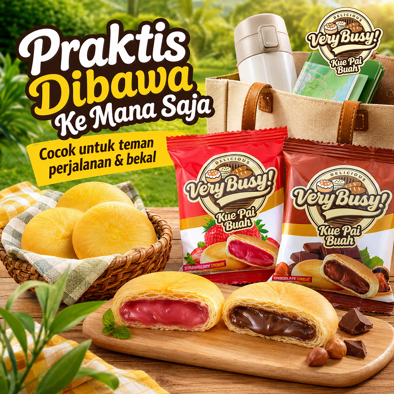 VERY BUSY 12pcs KUE PIE BUAH PIA LEMBUT RASA STROBERI COKELAT ENAK 40gr