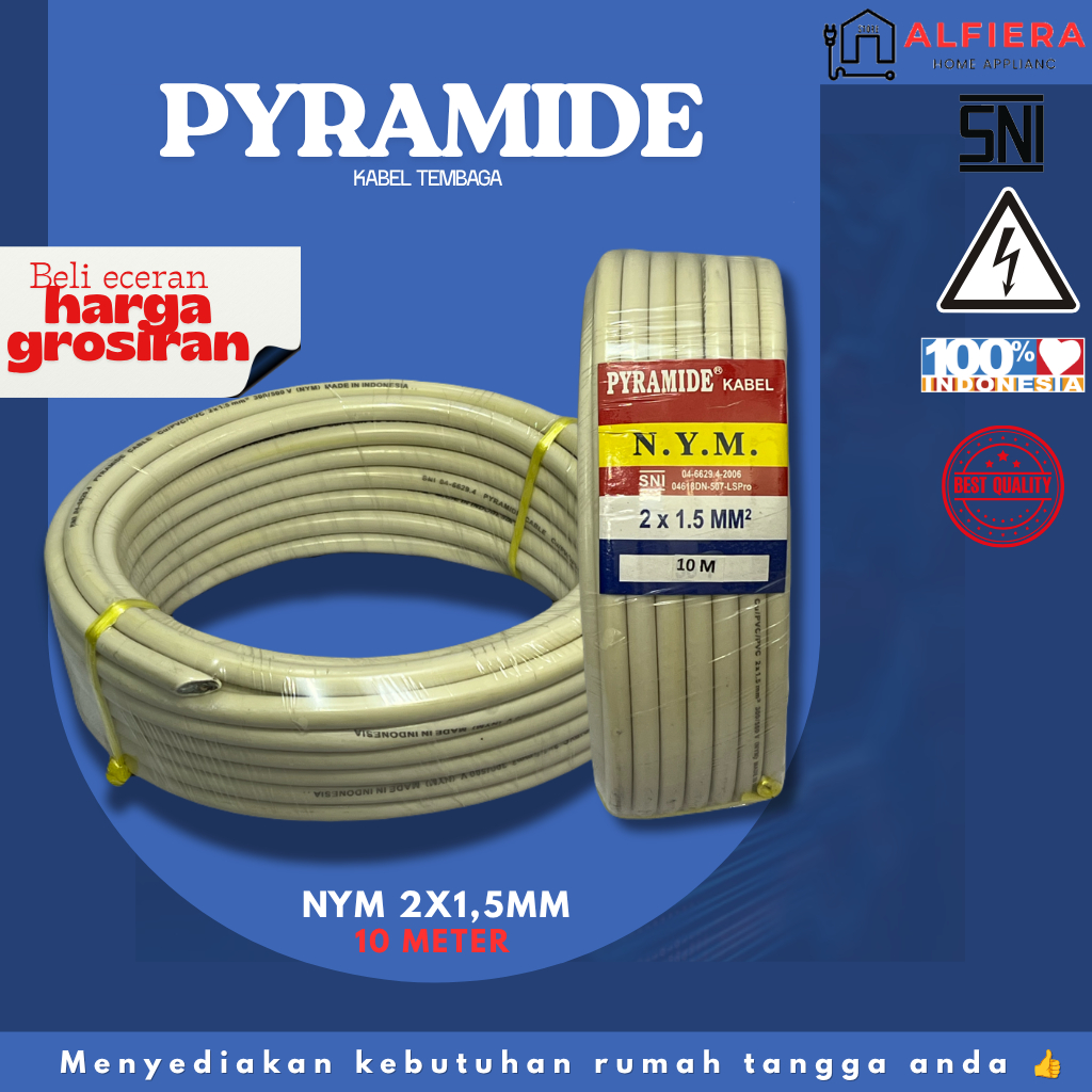 Kabel Listrik NYM PYRAMIDE Tembaga Murni 2x1.5mm - Tahan Cuaca & Instalasi Luar Ruangan