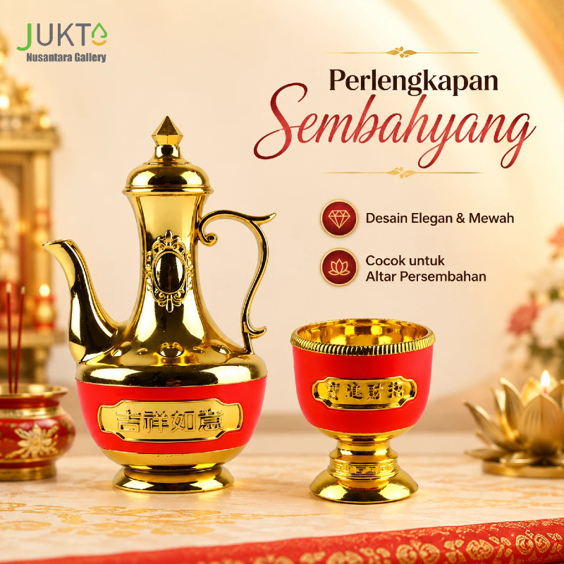 JUKTA [COD] Teko Sembahyang Dewa | Gelas Altar Sembahyang Emas | Alat Persembahan Meja Dewa | Cangki