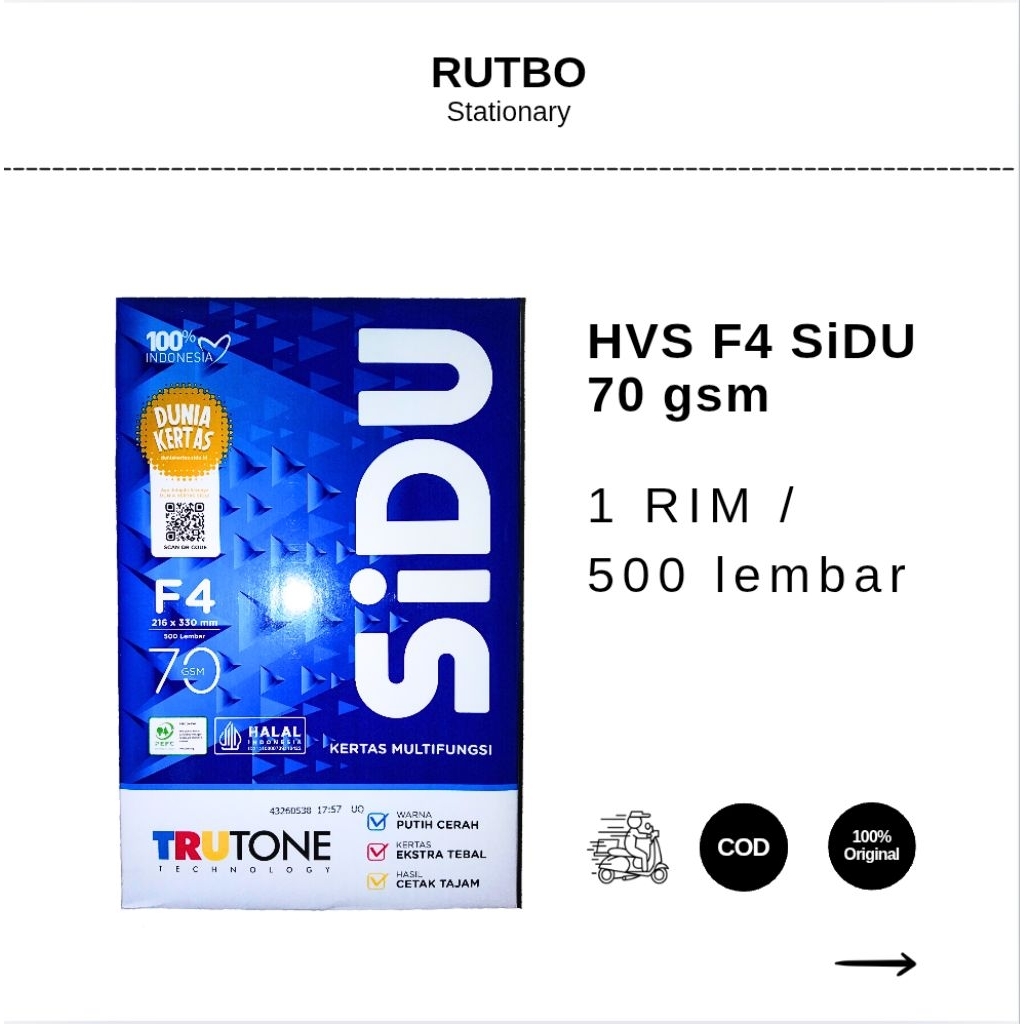 Kertas hvs F4 70 gsm sidu / kertas hvs f4 sidu 1 rim / F4 1rim