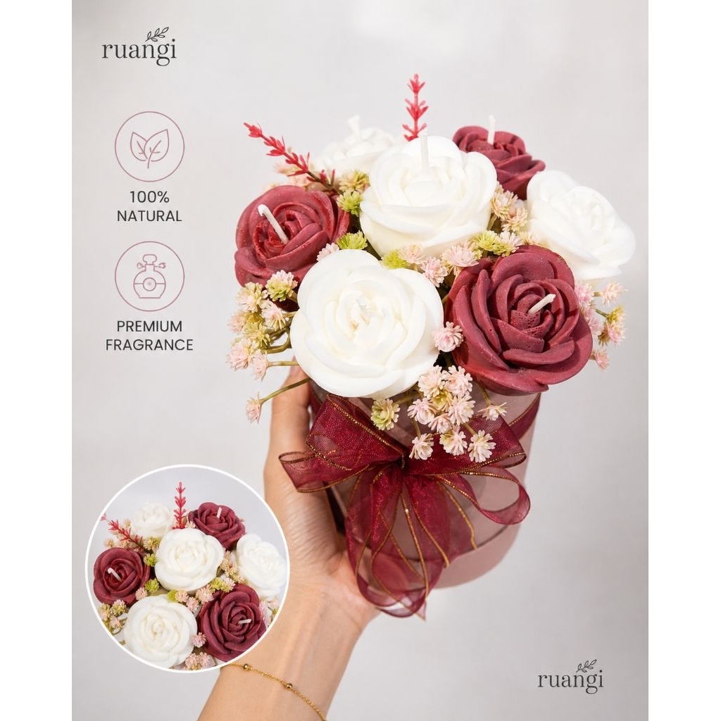 Blooming Box Candle | Buket | Buket Lilin Aromaterapi | Bouquet Candle | Rose Candle | Blooming