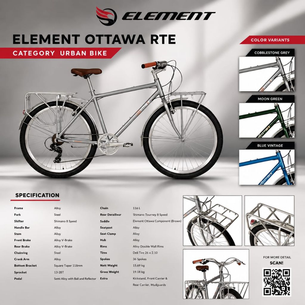 SEPEDA PEREMPUAN DEWASA 26 INCH ELEMENT OTTAWA / OTTAWA RSE / OTTAWA RTE / KEIKO S 7 SPEED SHIMANO /