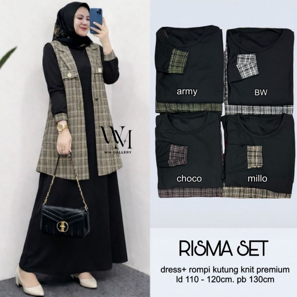 Risma Set by Wm Dres casual wanita jumbo Kekinian Gamis outer Terlaris
