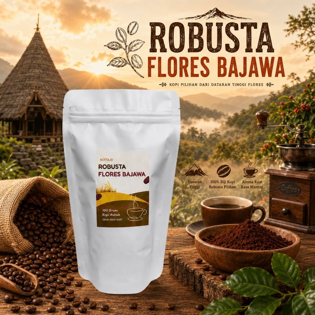 Kopi Robusta Flores Bajawa 100 gram, Kopi Bubuk