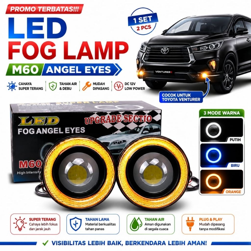 Lampu Foglamp Projector 89MM Angel Eyes Toyota Avanza Xenia Innova 2 PCS Set
