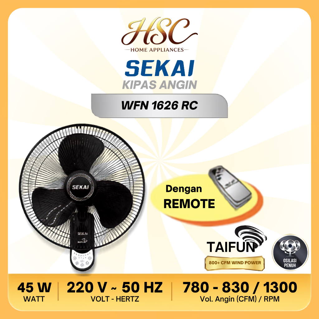 SEKAI Kipas Angin Dinding - WFN 1626 / WFN 1626 RC (Remote)