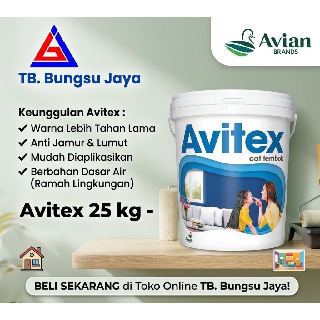 Cat tembok Avitex 25kg - Bisa buat Exterior & Interior tembok, beton, plafond, grc, gypsum ni bu mi
