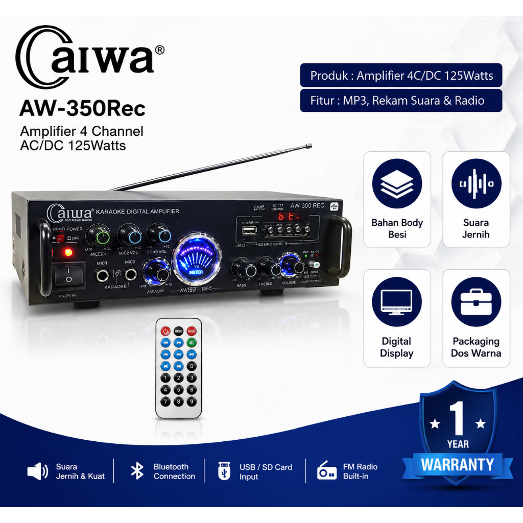 Amplifier CAIWA AW-350 REC Karaoke Amplifier / Amplifier AIWA Bluetooth Super Bass