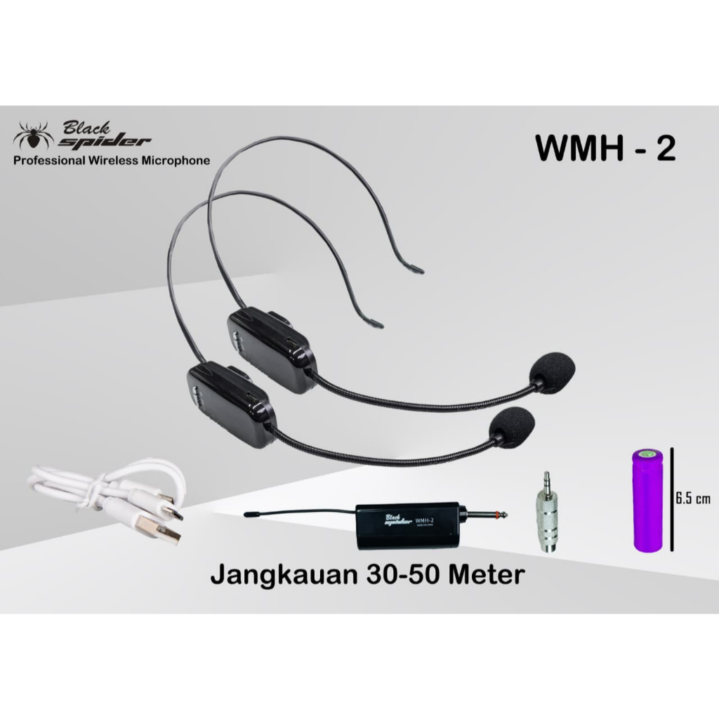 Mic Wireless Black Spider Bando Clip On Headset Jepit Telinga WMH2 WMH-2 WMH 2 Original Garansi Resm