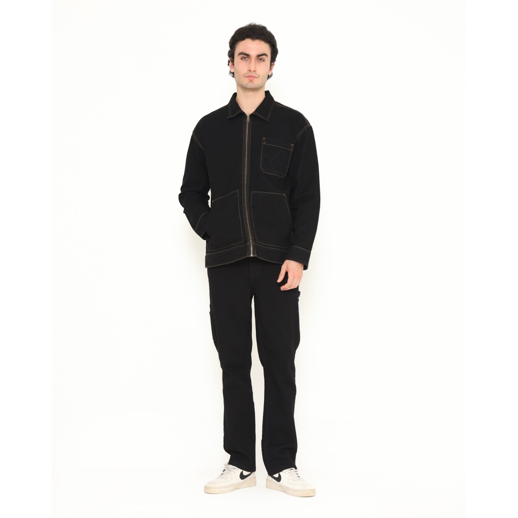 KENT&CREW Jaket Casual Canvas Harrington Hitam Pria - C-ECBG08-B9