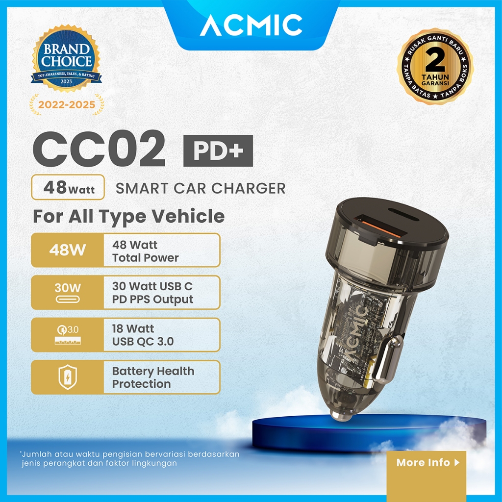 ACMIC CC02 PD+ 48W Type C + USB Car Charger Fast Charging
