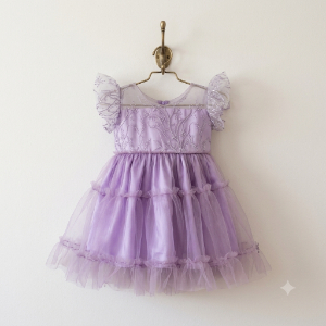 Lequince - Dress Pesta Anak Perempuan - Gaun Ungu Mewah Bordir Floral