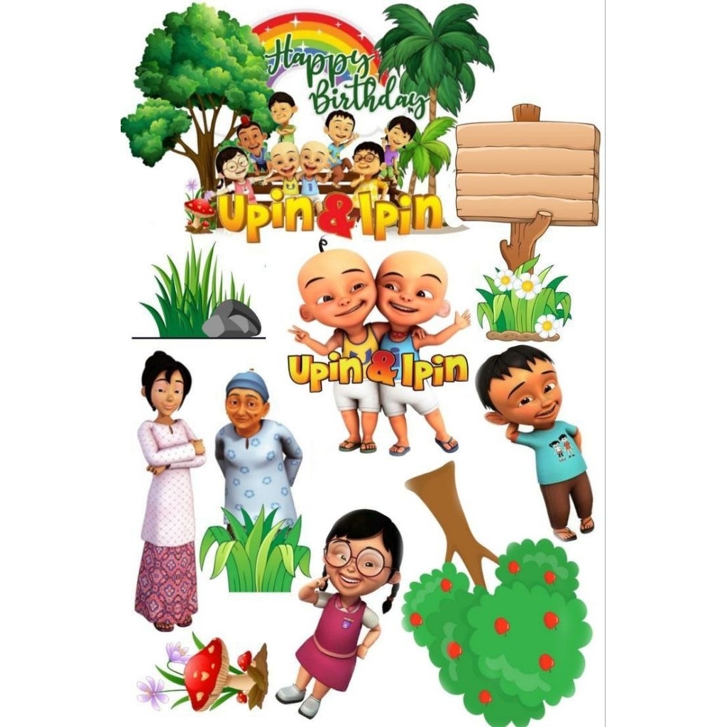 Topper Cake Tema UPIN & IPIN l FREE CUSTOM NAMA l TOPPER CAKE ULTAH TEMA UPIN & IPIN