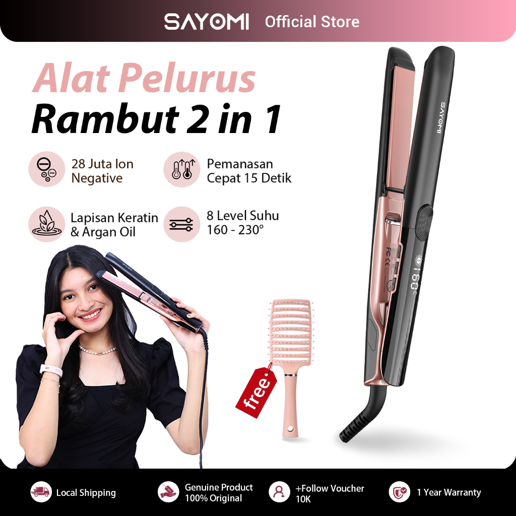 SAYOMI S3207 Hair Straightener 2in1 – 28 Juta Negatif Ion Anti Frizz + Lapisan Keratin & Argan Oil 8