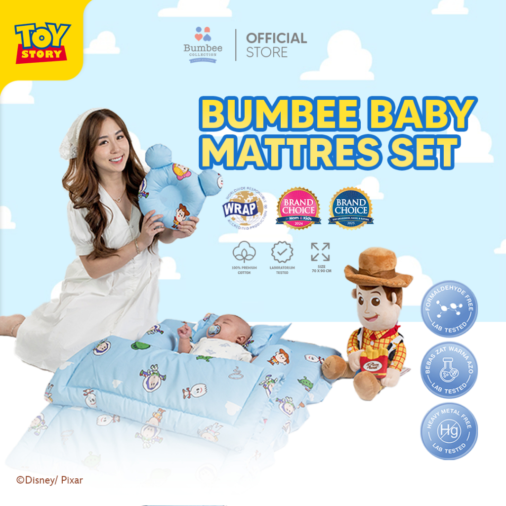 [BUY GET Bumbee Paket Kasur Bayi Set dengan Kelambu dan Bantal Guling Perlengkapan Tidur Bayi Baru L