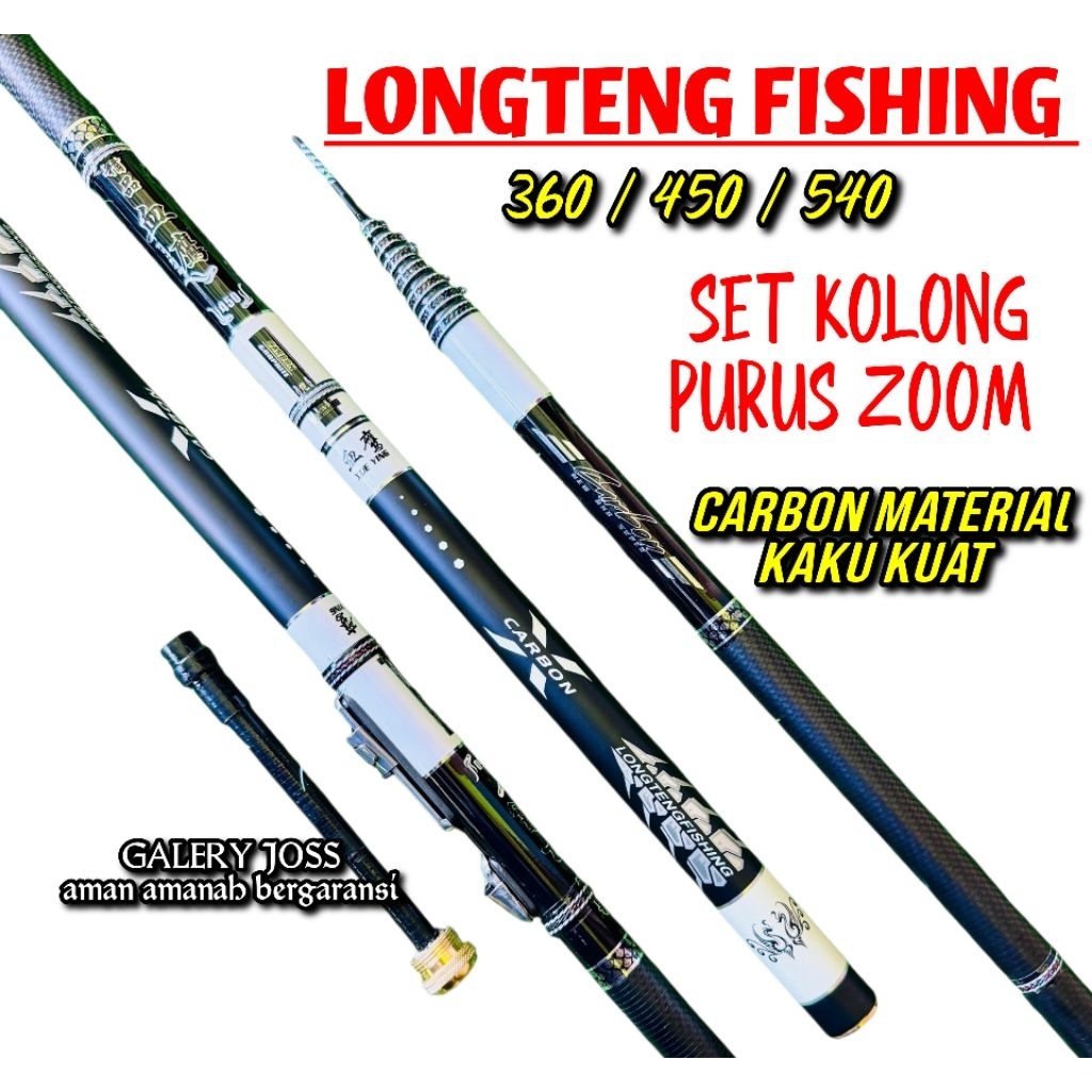 TEGEK KOLONG ZOOM PURUS LONGTENG 360 450 540 630 tegek bahan carbon kaku ringan kuat