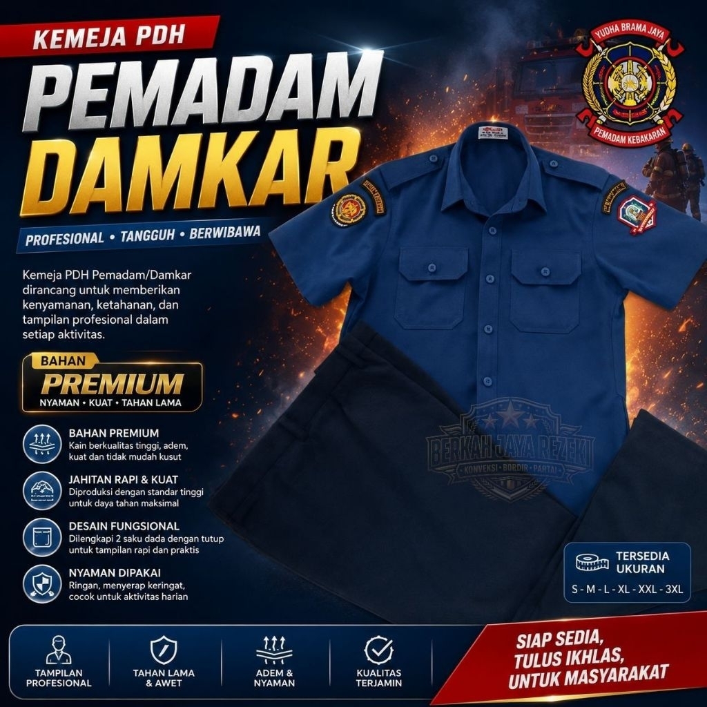 Kemeja PDH Pemadam/Seragam PDH Damkar Kemeja Custom Damkar PDH Kemeja Pemadam Lengan Pendek Exclusiv