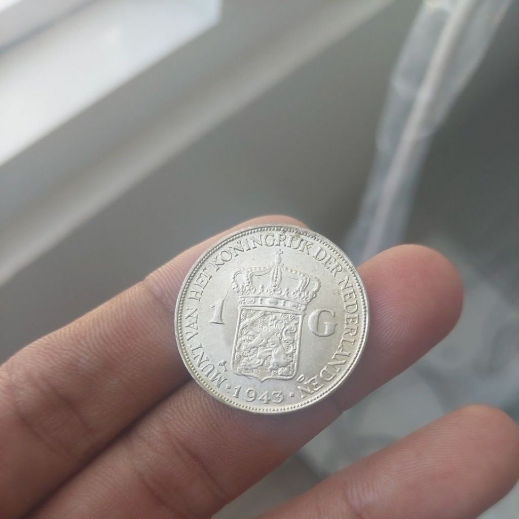 Koin perak belanda 1 gulden tahun 1943 Aunc original.