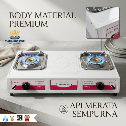 TIARA Todachi Kompor Gas 2 Tungku T-2000PTP White terbaru Original Premium