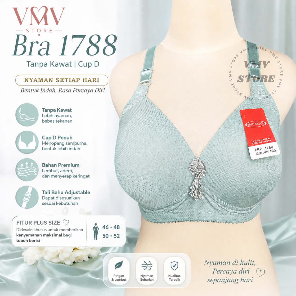 Bh Extra Jumbo Cup D Tanpa Kawat Misslily 1788 Bra Wanita Kait 4 Motif Pori Kulit Jeruk Plus Size