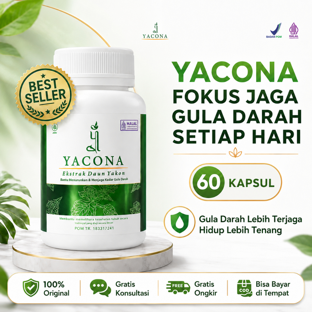 Yacona Kapsul Diabetes Herbal Kencing Manis Turunkan Gula Darah Tinggi 60 Kapsul