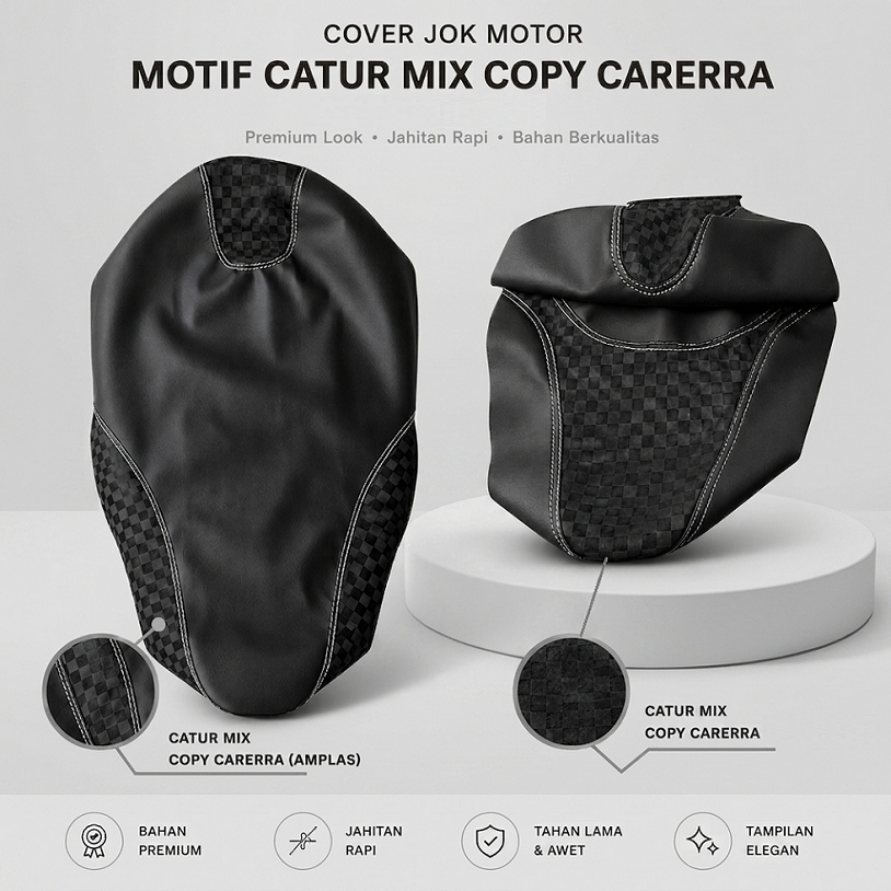 Cover Jok Kulit Jok Motor Polos x carbon catur 3D copy mbtech 2Pilihan Motif Motor Beat Vario Scoopy