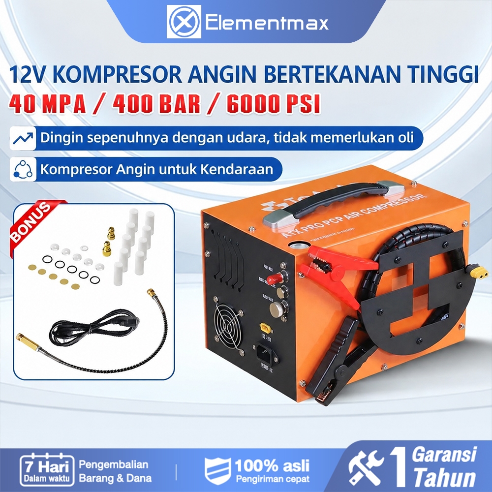 Elementmax Kompresor Portable Mini 12V 4500PSI 40MPa - Electric PCP  Compressor untuk Tabung Oksigen